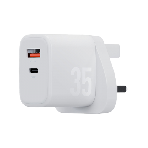 Bazic GoPort Velox 1-Port USB-C and 1- Port USB-A 35W PD Wall Charger - White