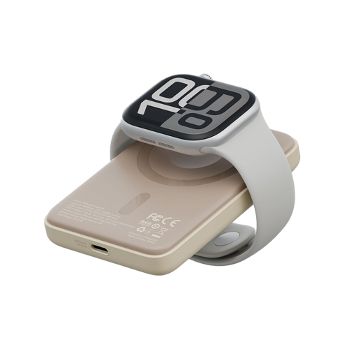 Bazic GoPower Snap 3-In-1 MagSafe with Apple Watch Charger 5000mAh Power Bank - Latte