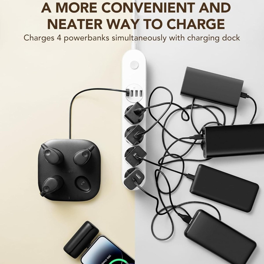Power:5000 mAh x 4 Efficient Magnetic Dock PD 20W Fast Charging 2 Lightning  2 Type-C Dual Input Charging Station