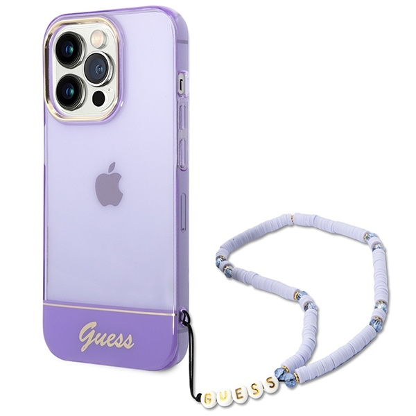 Guess IML Electro Cam Hard Case with Strap for 14 Pro (6.1") - Purple