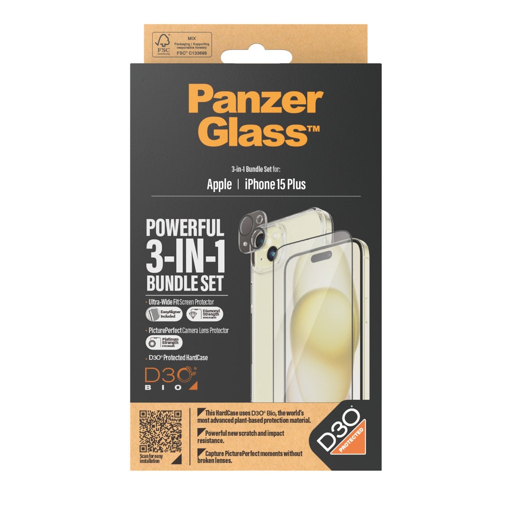 PanzerGlass iPhone 15 Plus  6.7" | 360 Bundle with D3O® | Clear