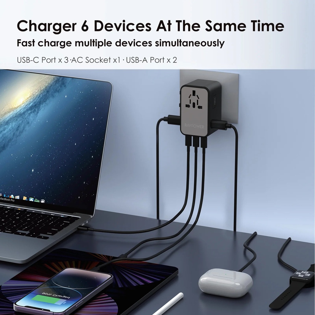 RAV RP-PC1043 PD GaN 75W 4-Port Travel Black