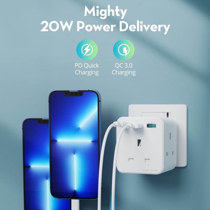 RAVPower RP-PC1037 PD 20W wall charger White UK Version with 3 AC plug