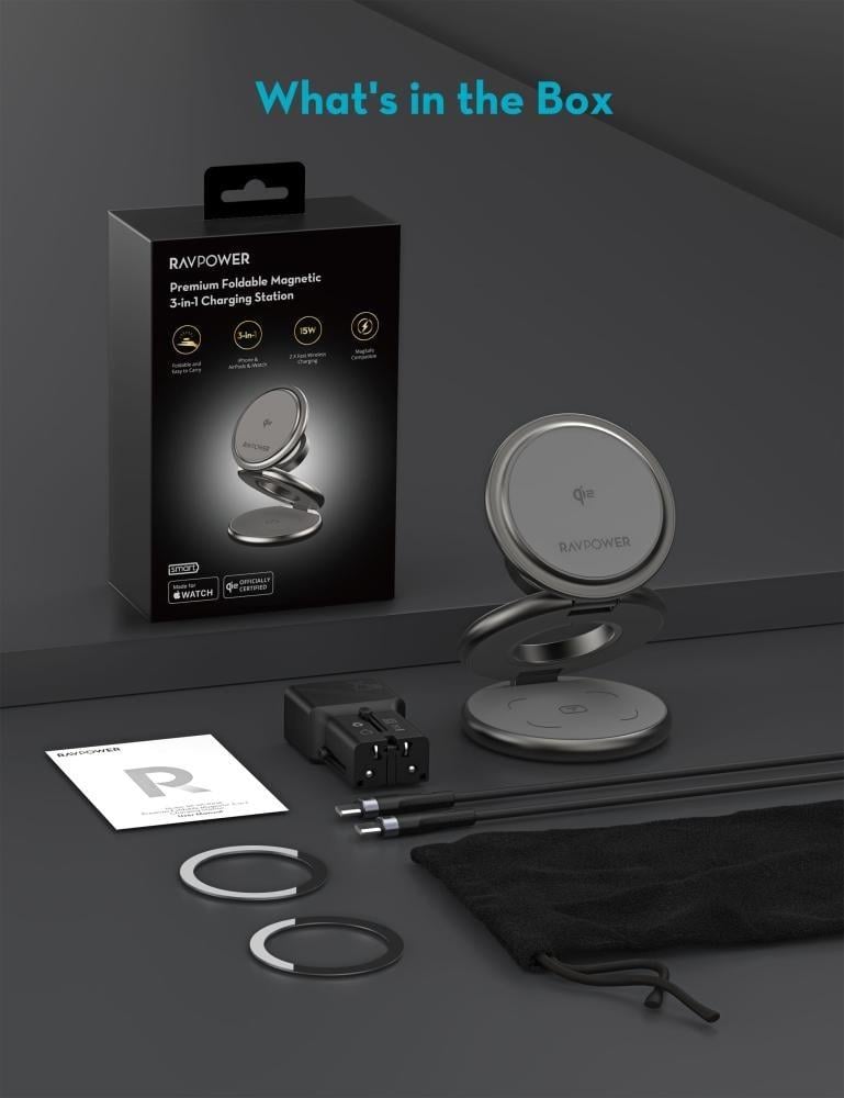 RAVPower RP-WC1008 Premium Foldable 3 in 1 Wireless Charger 15W