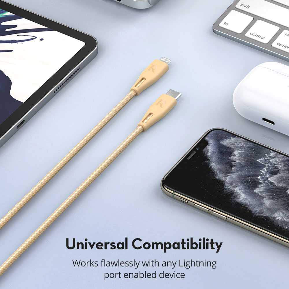 Ravpower Nylon Braided Type-C to Lightning Cable 0.3M - Gold