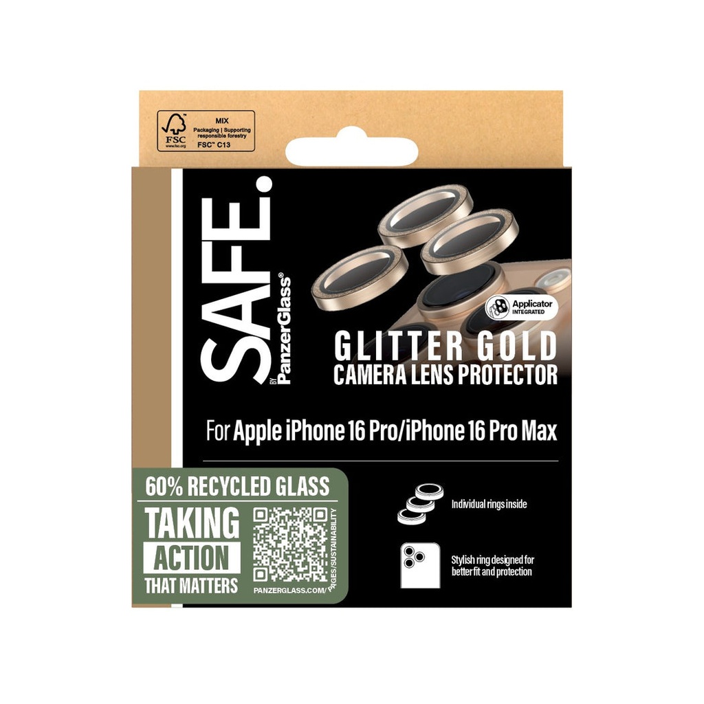 SAFE. by PanzerGlass® Camera Lens Protector Glitter Gold iPhone '24 6.3 PRO" | 6.9 PRO"