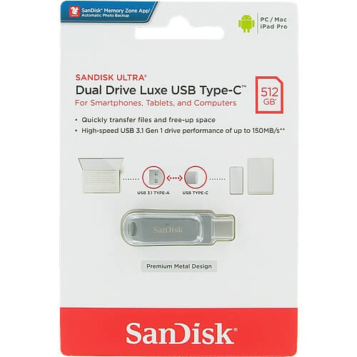 SanDisk 512GB Ultra Luxe SDDDC4-512G-G46 USB 3.1 Dual A+C Flash Drive