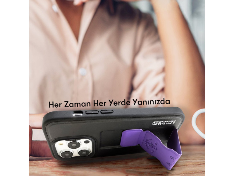 Santa Barbara Polo Parker Magnetic Bracket Genuine Santa Barbara Leather Case  iPhone14 Pro-Blue