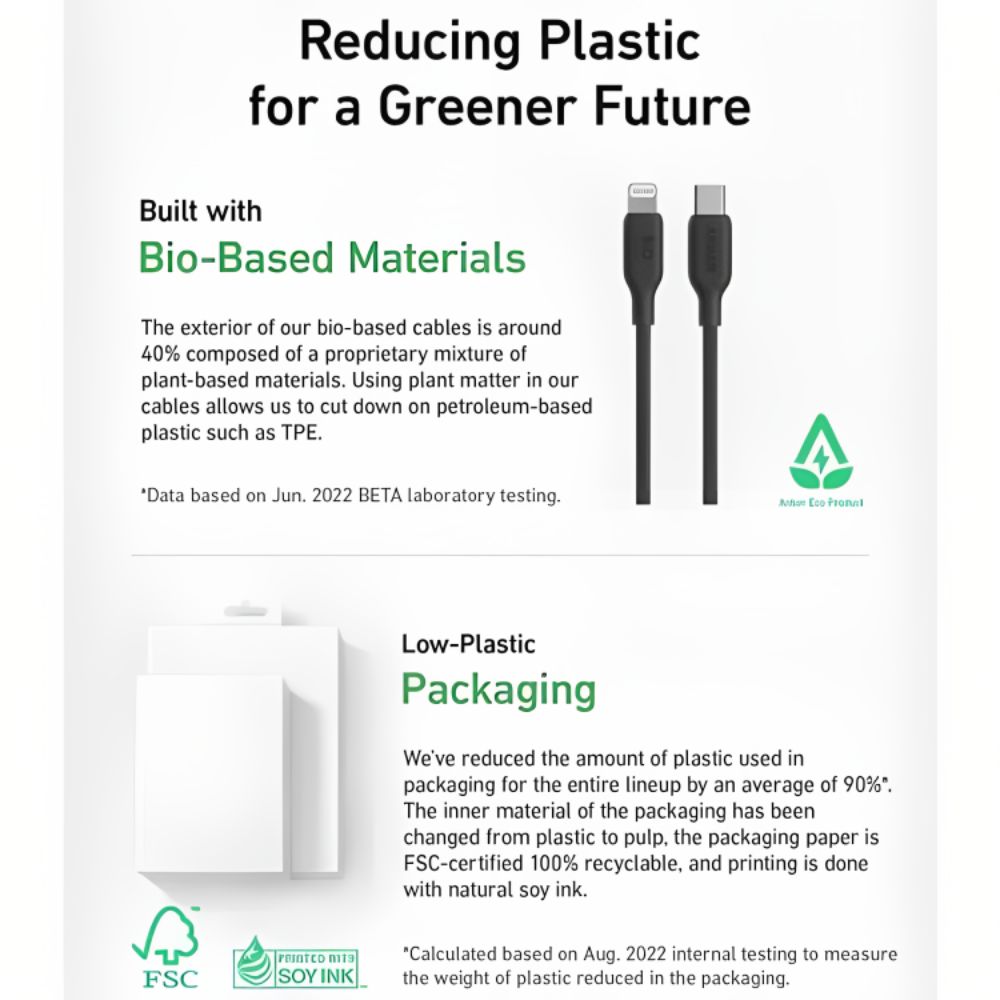 Anker 542 USB-C to Lightning Cable (Bio-Based) (0.9m/3ft) -Black