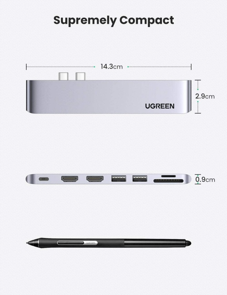 UGREEN Dual USB -C TO 2*USB3.0+2*HDMI+TF SD+USB-C DOCK STATION