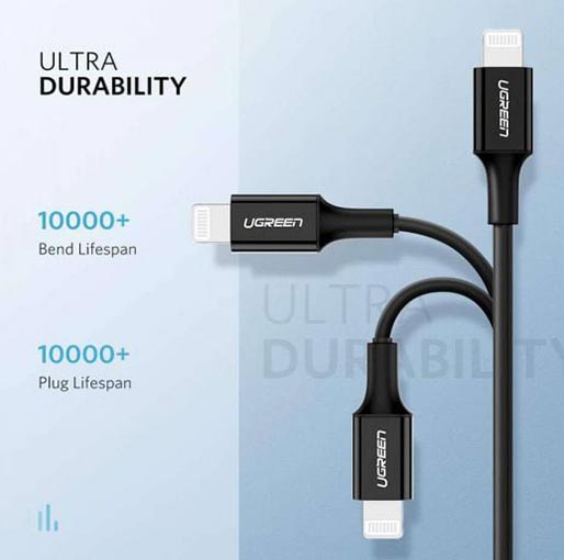 UGREEN USB-C to Lightning M/M Cable Rubber Shell 2m (Black)US171