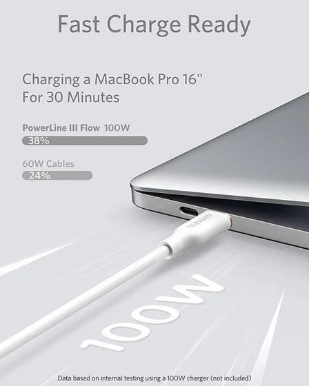 Anker Super Strong PowerLine lll Flow - USB-C to USB-C / 6ft / White