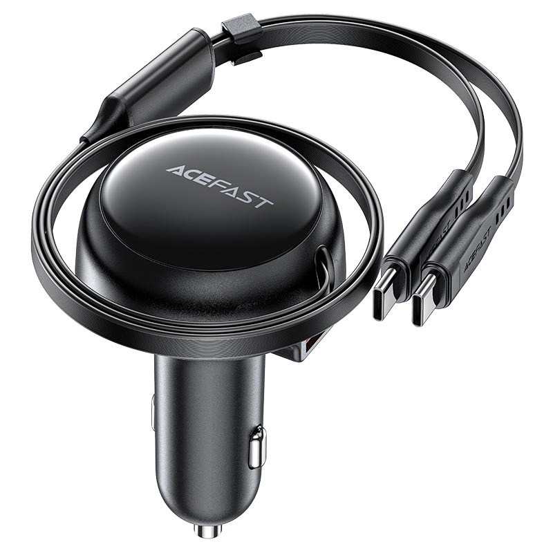 B13 53W 2-in-1 (2*USB-C) car charger with retractable cable,black