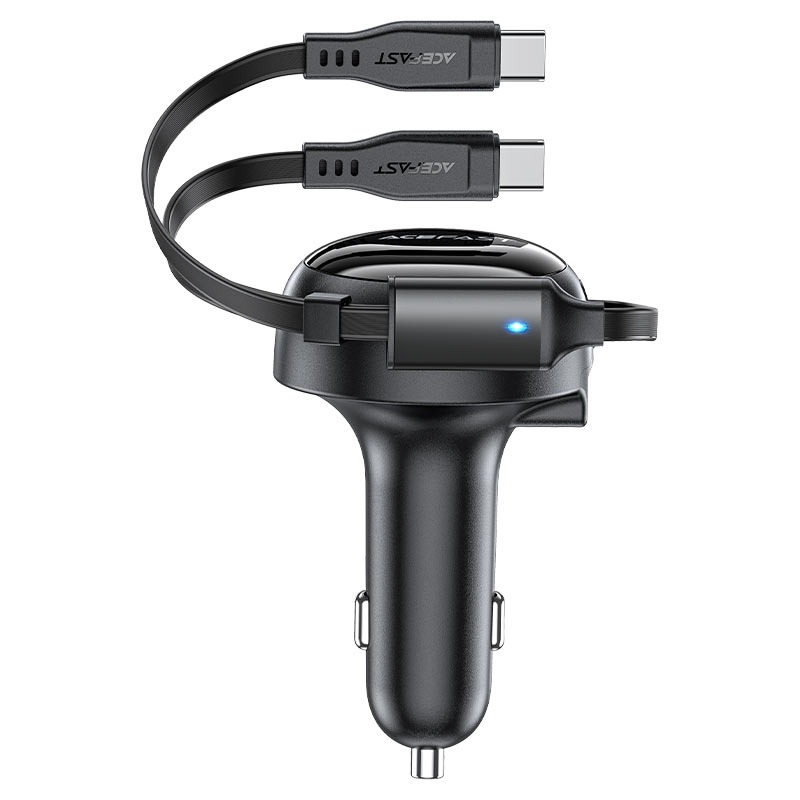 B13 53W 2-in-1 (2*USB-C) car charger with retractable cable,black