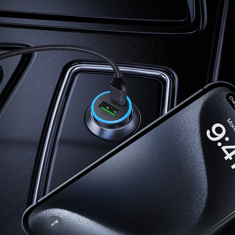 B15 65W (USB-A+USB-C) dual port metal car charger - metal gray
