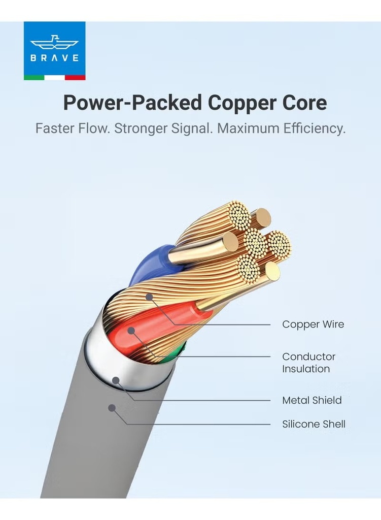 BRAVE FlexCharge Pro 100W Type-C fast charging and data cable BDC-52
