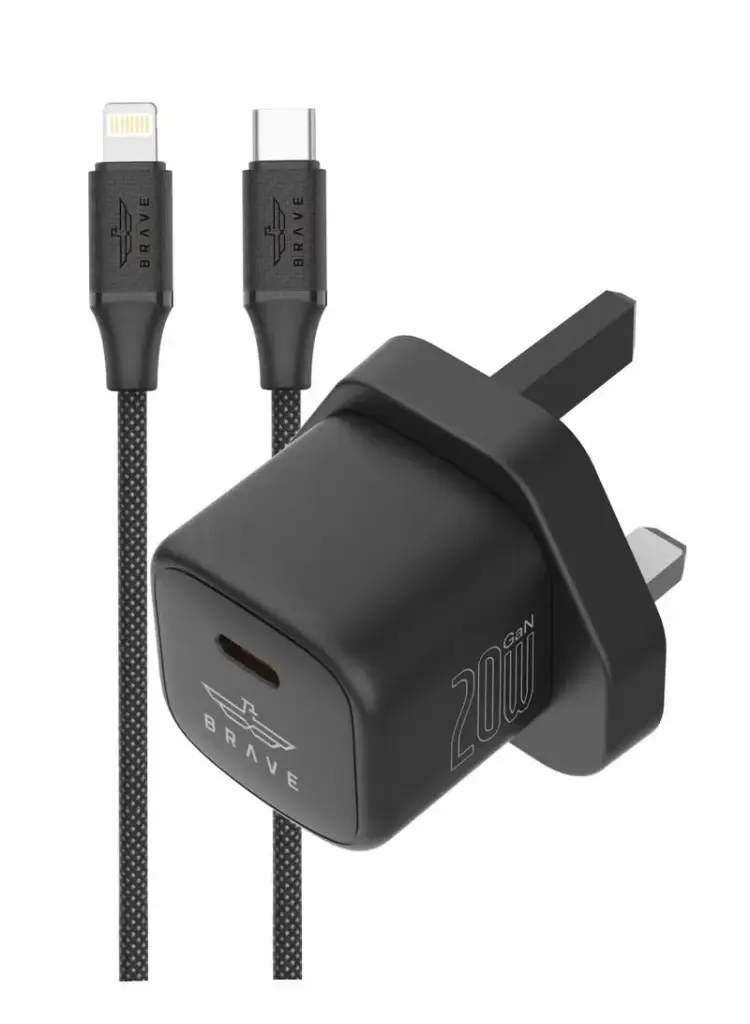 BRAVE 20W GAN FAST CHARGER WITH SMART & SAFE PROTECTION CHIP  Black
