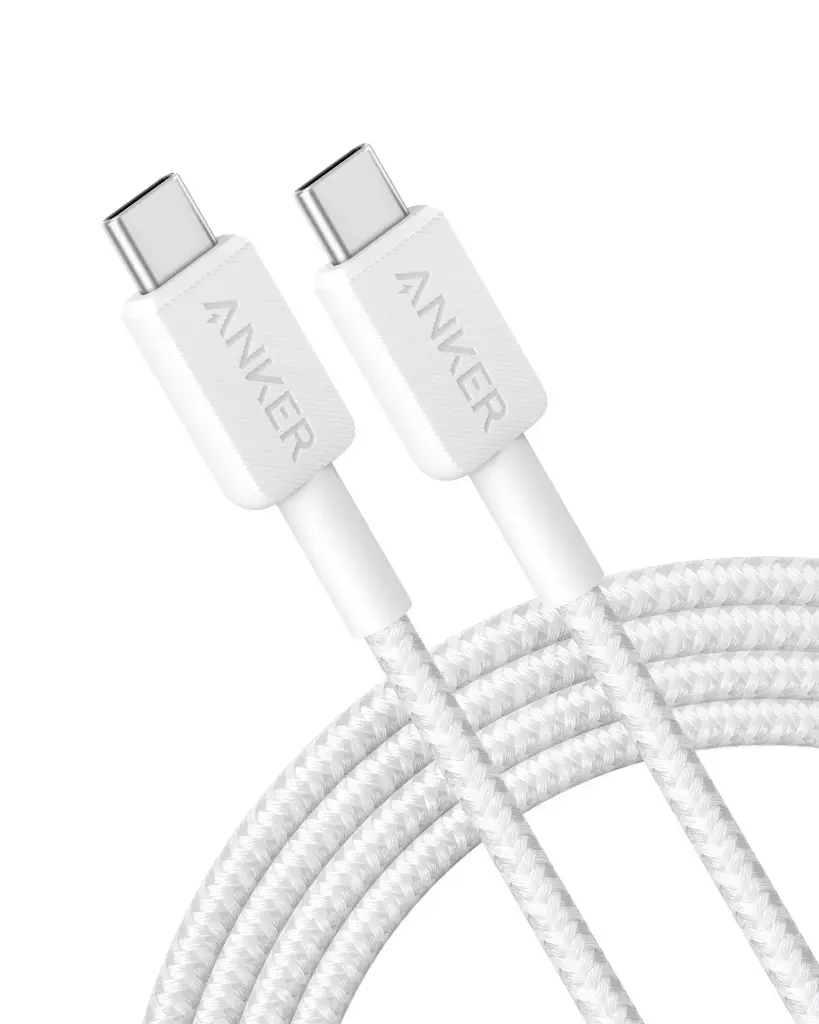 كابل أنكر 322 USB-C إلى USB-C (طول 3 أقدام، مضفر) أبيض