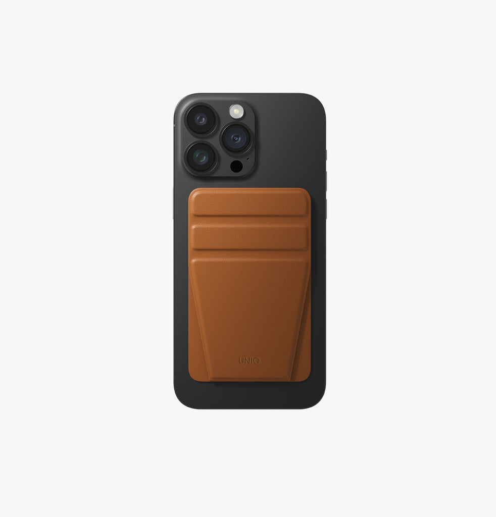 Uniq Lyft Magnetic Snap-on Stand and Card Holder for iPhone - Toffee Brown 
