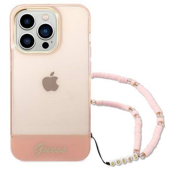 Guess IML Electro Cam Hard Case with Strap for 14 Pro (6.1") - Pink