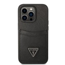 Guess Saffiano Double Card Hard Case for iPhone 14 Pro (6.1") - Black