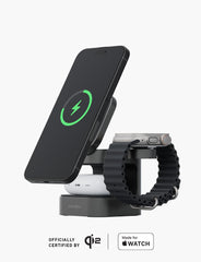 Energea MagCube 3 IN 1 Foldable Magsafe Fast Wireless Charger - Gunmetal