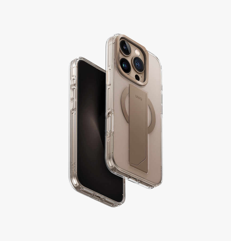 Uniq Hybrid Heldro Max MagSafe Case with Camera Stand for iPhone 16 Pro - Taupe Gold
