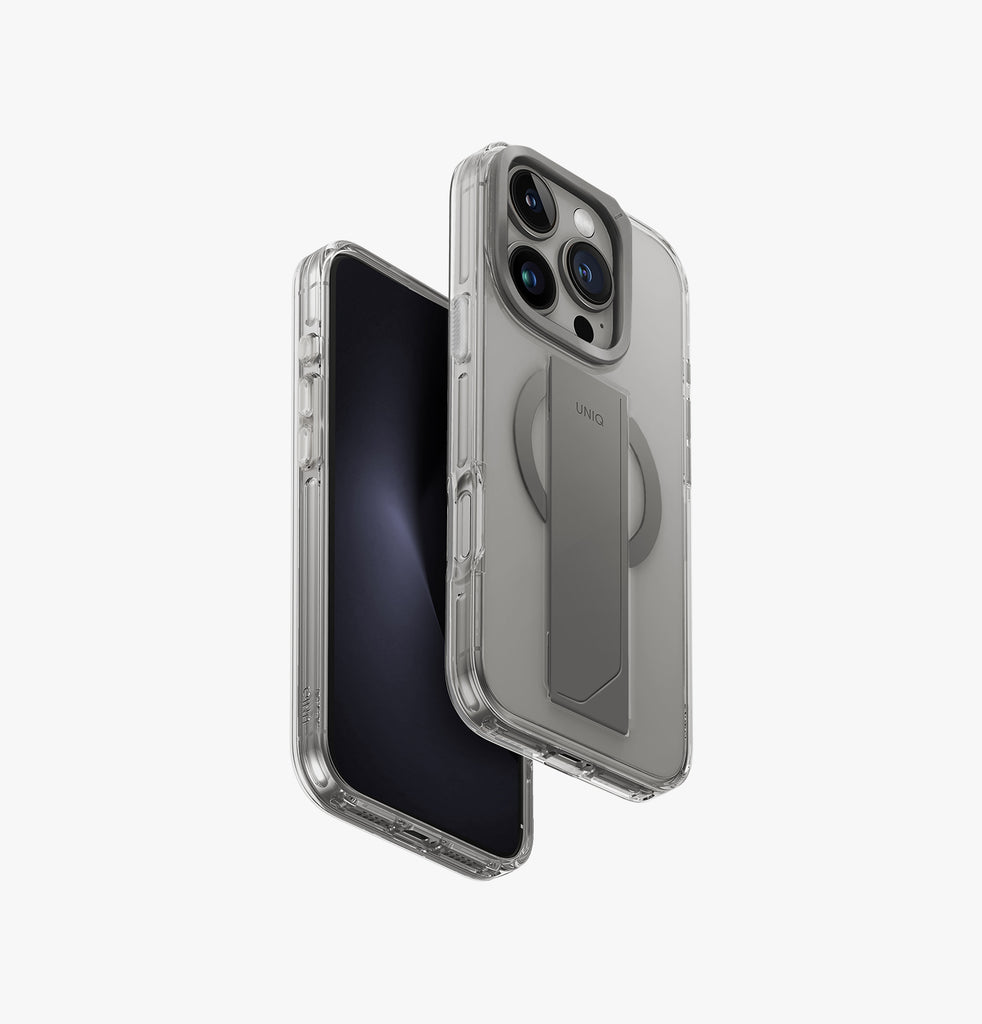 Uniq Hybrid Heldro Max MagSafe Case with Camera Stand for iPhone 16 Pro Max – Lucent Clear