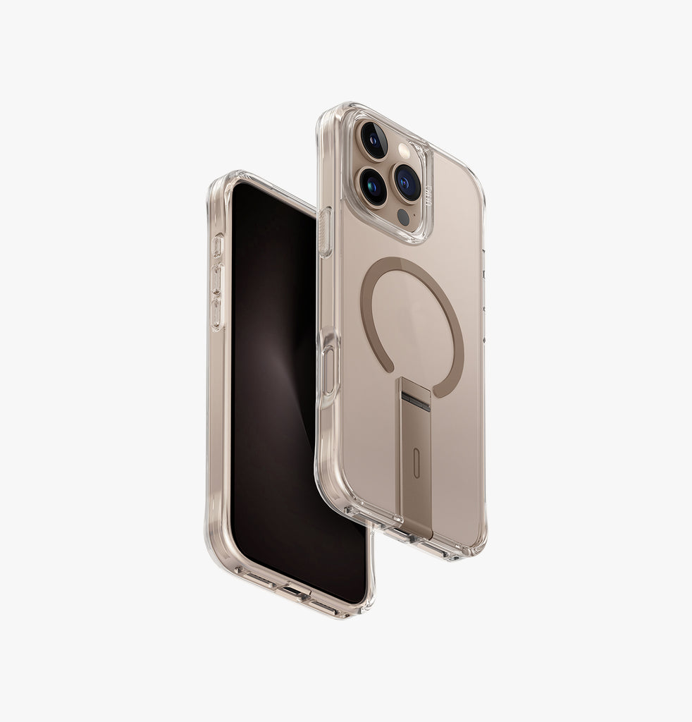 Uniq Hybrid Eleva Magsafe Case With Camera Stand For Iphone 16 Pro Max - Taupe Gold