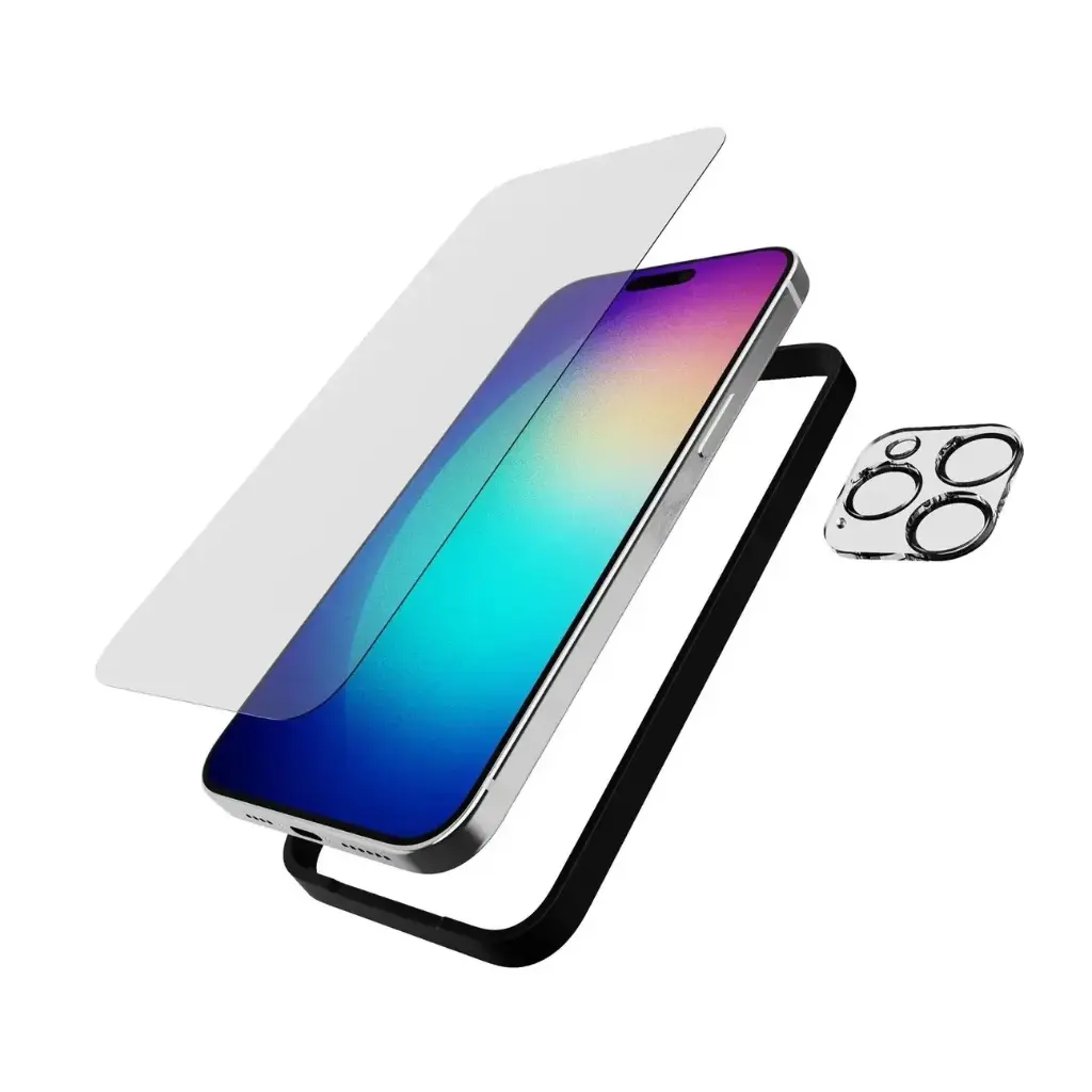 thech21 impact glass screen & camera lens protector for iphone 15 pro