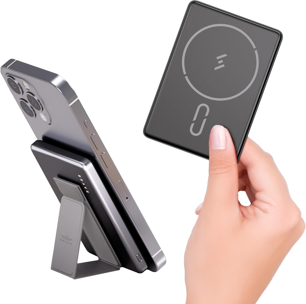 BRAVE Ultra Slim 5000mAh Magnetic Wireless Power Bank 15W With Stand, 20W Type-C