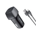 Porodo Dual Port Car Charger 3.4A with Lightning Cable 0.9M - Black